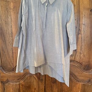 Ravel Gray Asymmetrical Button-Up Blouse, size L